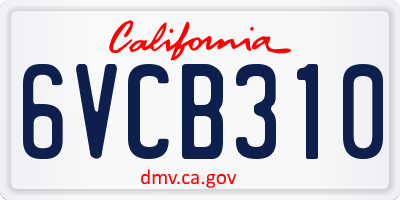 CA license plate 6VCB310