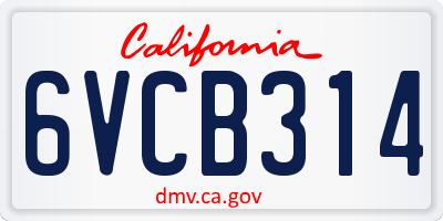 CA license plate 6VCB314