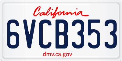 CA license plate 6VCB353