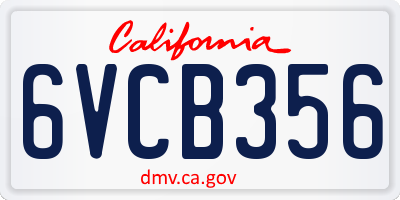 CA license plate 6VCB356