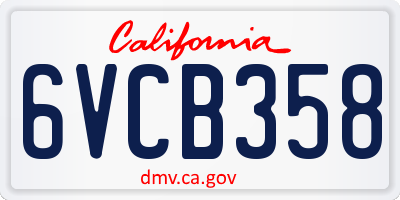 CA license plate 6VCB358