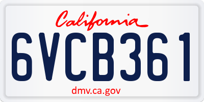 CA license plate 6VCB361