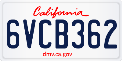 CA license plate 6VCB362