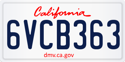 CA license plate 6VCB363