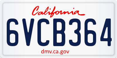 CA license plate 6VCB364