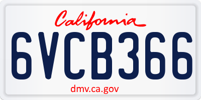 CA license plate 6VCB366