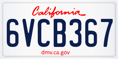 CA license plate 6VCB367
