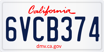 CA license plate 6VCB374
