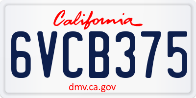 CA license plate 6VCB375