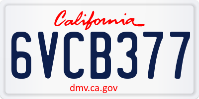 CA license plate 6VCB377