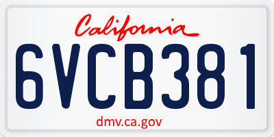 CA license plate 6VCB381
