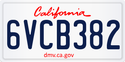 CA license plate 6VCB382