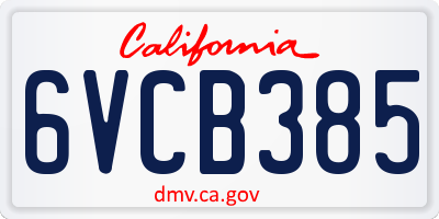 CA license plate 6VCB385
