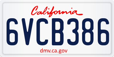 CA license plate 6VCB386