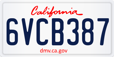 CA license plate 6VCB387