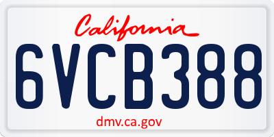 CA license plate 6VCB388