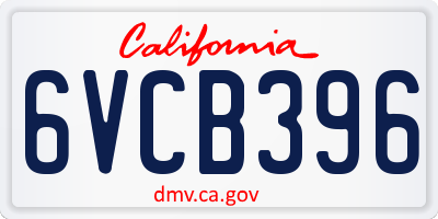 CA license plate 6VCB396