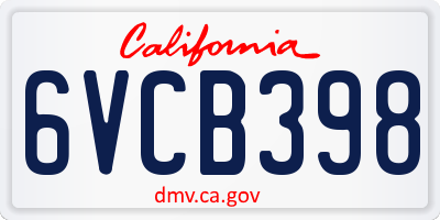 CA license plate 6VCB398
