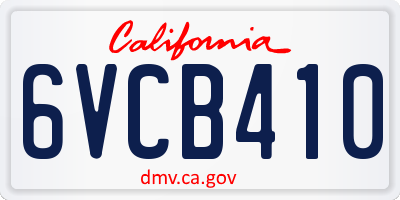 CA license plate 6VCB410