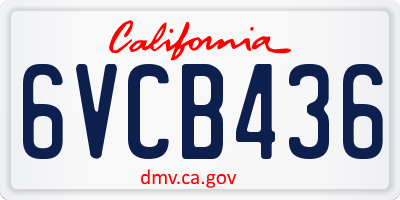 CA license plate 6VCB436