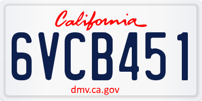 CA license plate 6VCB451