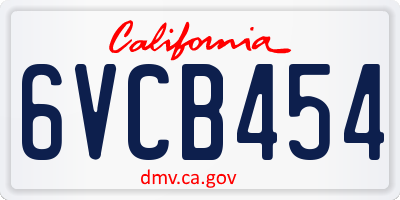 CA license plate 6VCB454