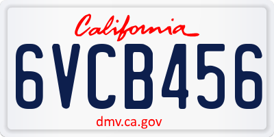CA license plate 6VCB456