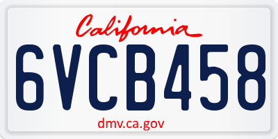 CA license plate 6VCB458