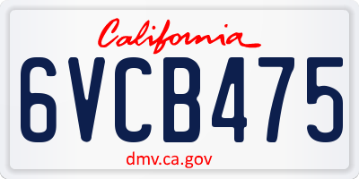 CA license plate 6VCB475