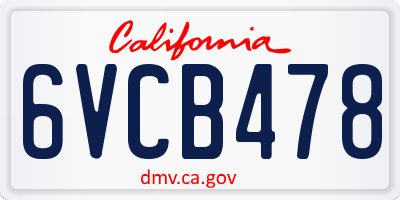 CA license plate 6VCB478
