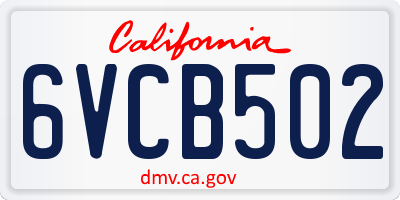 CA license plate 6VCB502