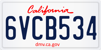 CA license plate 6VCB534