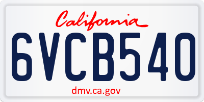 CA license plate 6VCB540