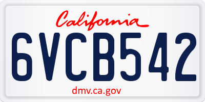CA license plate 6VCB542