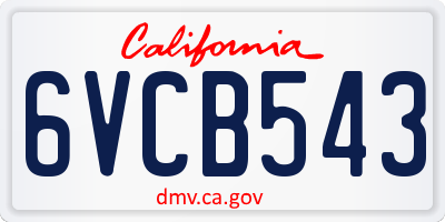 CA license plate 6VCB543