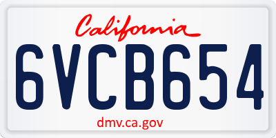 CA license plate 6VCB654
