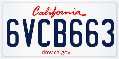 CA license plate 6VCB663