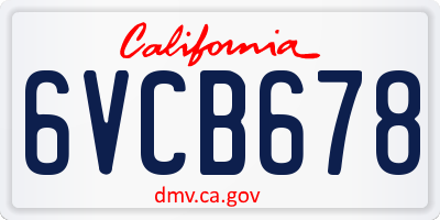CA license plate 6VCB678