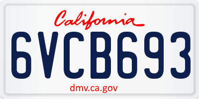 CA license plate 6VCB693