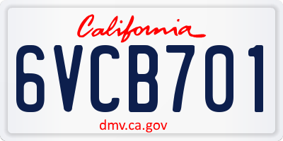 CA license plate 6VCB701