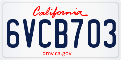 CA license plate 6VCB703