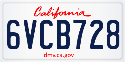CA license plate 6VCB728