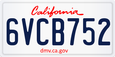 CA license plate 6VCB752