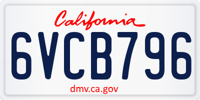 CA license plate 6VCB796