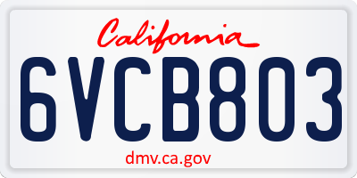 CA license plate 6VCB803