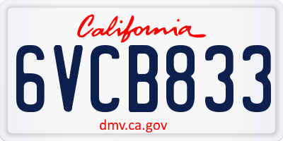 CA license plate 6VCB833