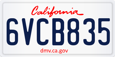 CA license plate 6VCB835