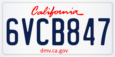 CA license plate 6VCB847