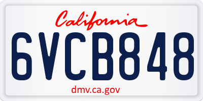 CA license plate 6VCB848