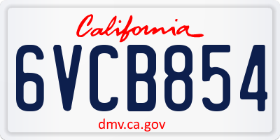 CA license plate 6VCB854